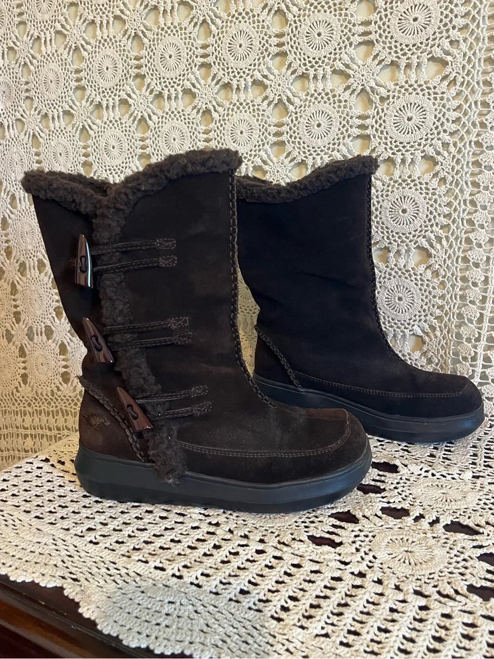 Rocket dog wmns 6.5 suede Y2K brown shearling button winter boots midcalf